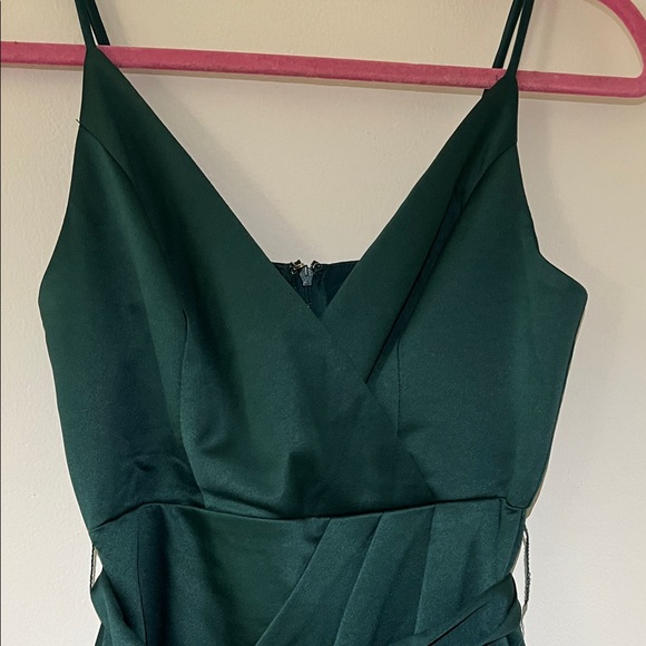 Lulu's Forest Green Satin Wrap Midi Dress - Picture 6 of 9